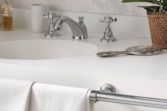 Corian Solid Surface Residential Bath Vanity Top with Solid Surface Apron and Wall Splash