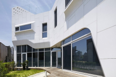 Residential Building Facade of LG-HIMACS Alpine White Solid Surface Panels