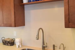 Residential Kitchen Counter of Solid Surface with Undermount Stainless Steel Sink. DIY Created.