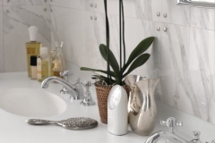 Corian® Glacier White Solid Surface Vanity Top, Intergrated Sink and Back/Side Splash