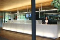 Avonite Translucent Studio Collection Back Lighted Solid Surface Counters in a Bank Setting