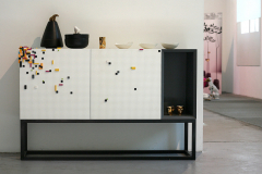 Corian modular furniture panels allow creative building with Legos.