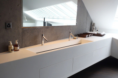 Staron Bright White Solid Surface Vanity Top with Oversize Apron with Removable Access Panels