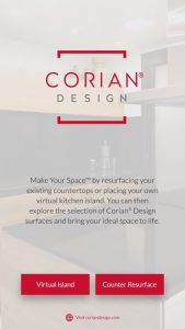Opening screen of the Spaces by Design App from Corian® A/R