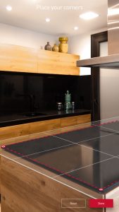 Marking the four corners of your augmented reality countertop in the Spaces by Design App from Corian® A/R.